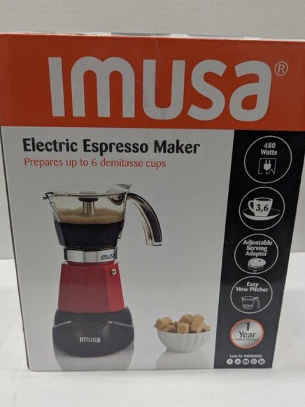 Imusa Electric Espresso Maker | 3 or 6 Cup, 800W, Red – Detachable Base
